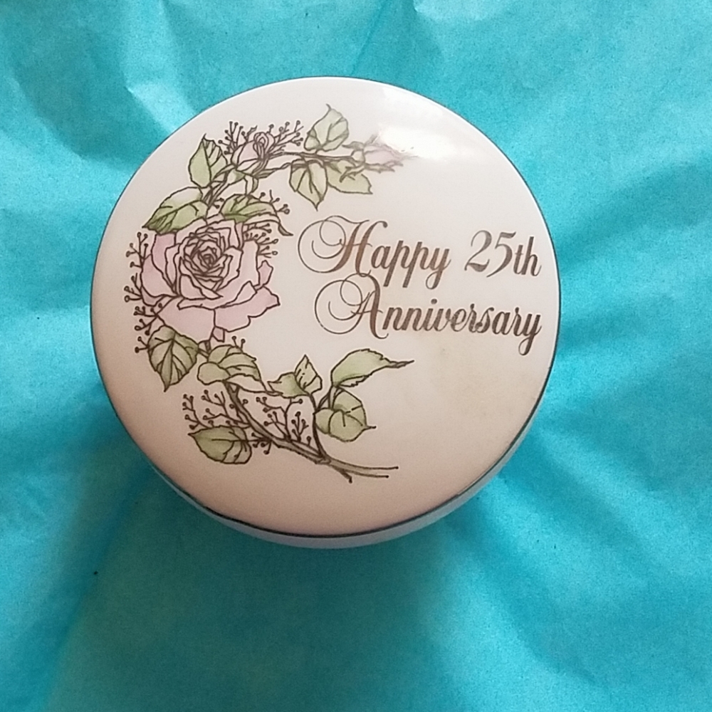 VTG Happy 25th anniversary Enesco trinket box